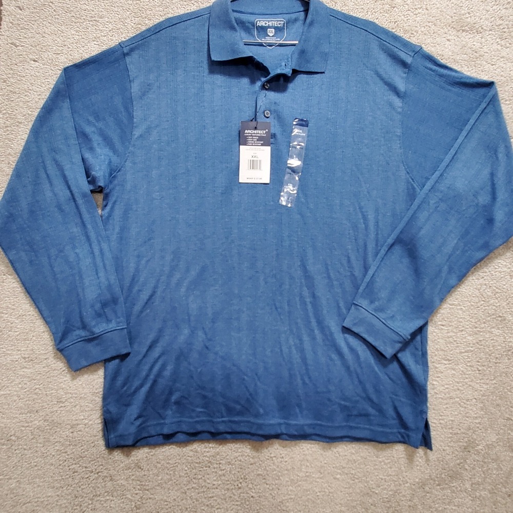 Architect Shirt Men's 2XL Blue Polo‎ Easy Care Stretch Pullover Casual Outdoor